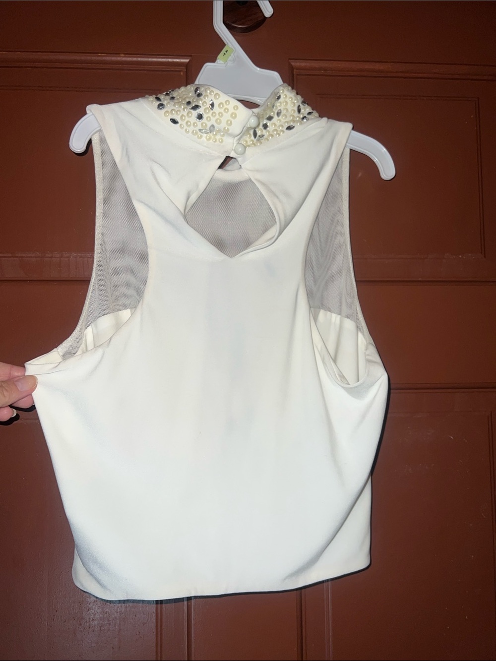Marciano white rhinestone and faux-pearl embellished crop top - Picture 3 of 8
